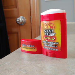 Etiqueta de Scent Killer Gold, información clara sobre uso y beneficios.