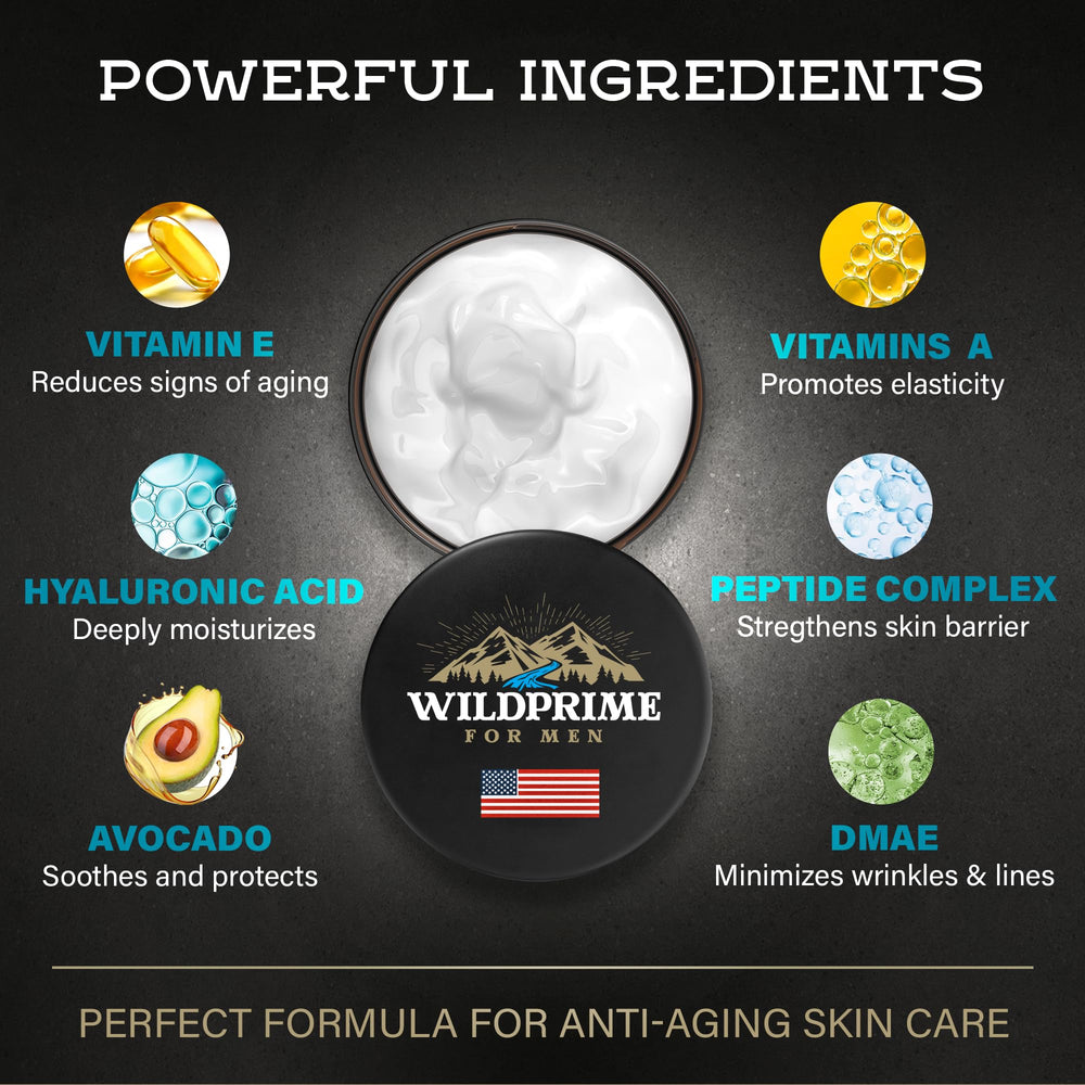 WildPRIME ingredients panel highlights Hyaluronic Acid and Vitamins A&E
