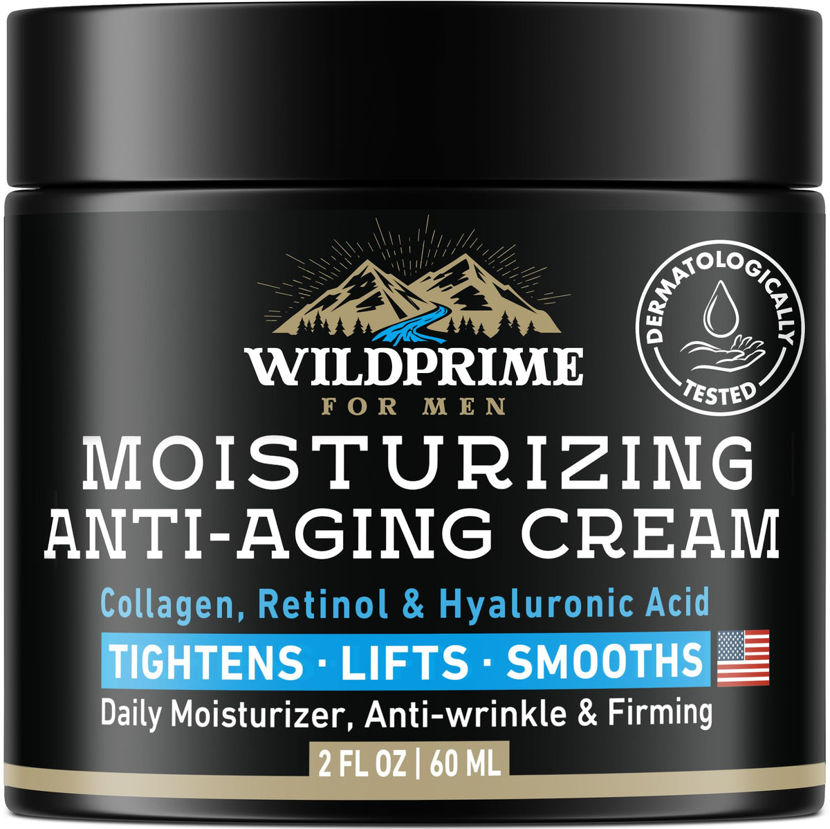 WildPrime men's face moisturizer jar front view for all-day hydration and smoothing