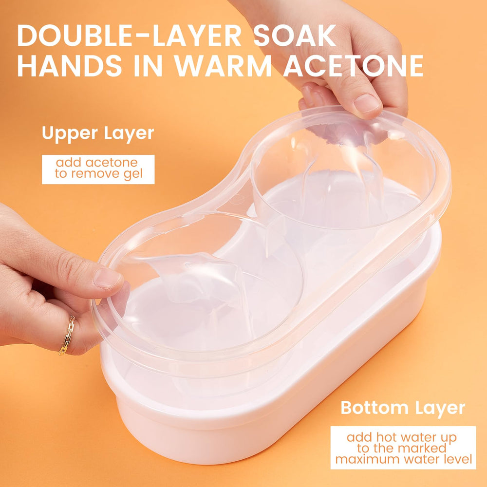 Wilfniee dual nail soaking bowl in use with hands soaking together