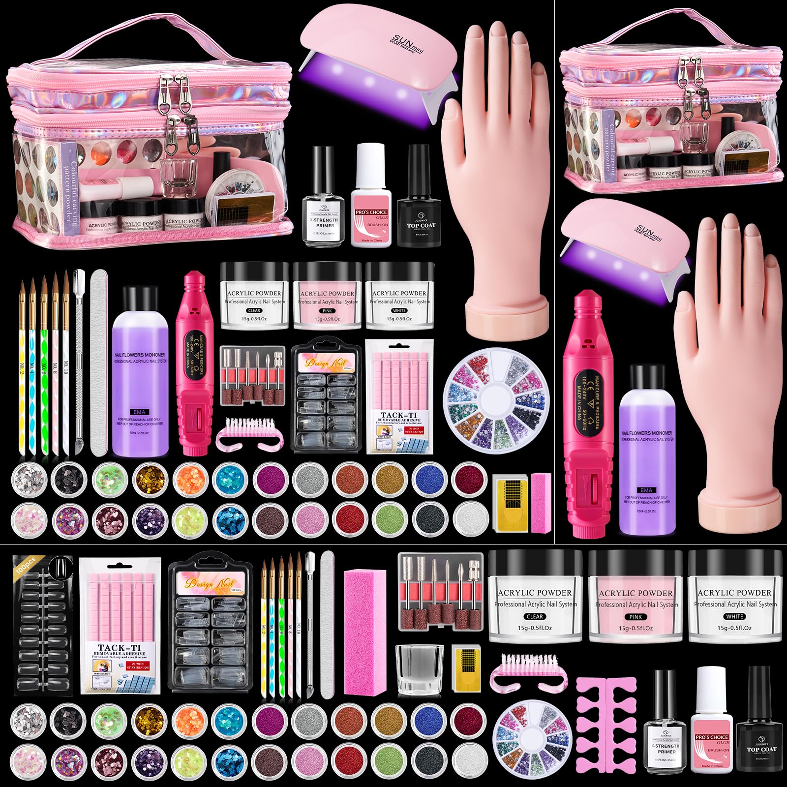 Wilfniee nail kit in pink cosmetic bag, perfect for organized at-home practice.