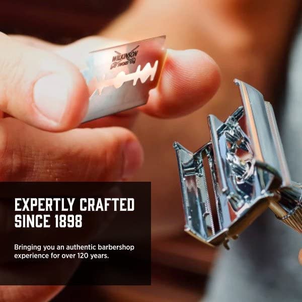 Wilkinson Sword blades-pack-foil-wrap indicates convenient packaging for quick replacement.