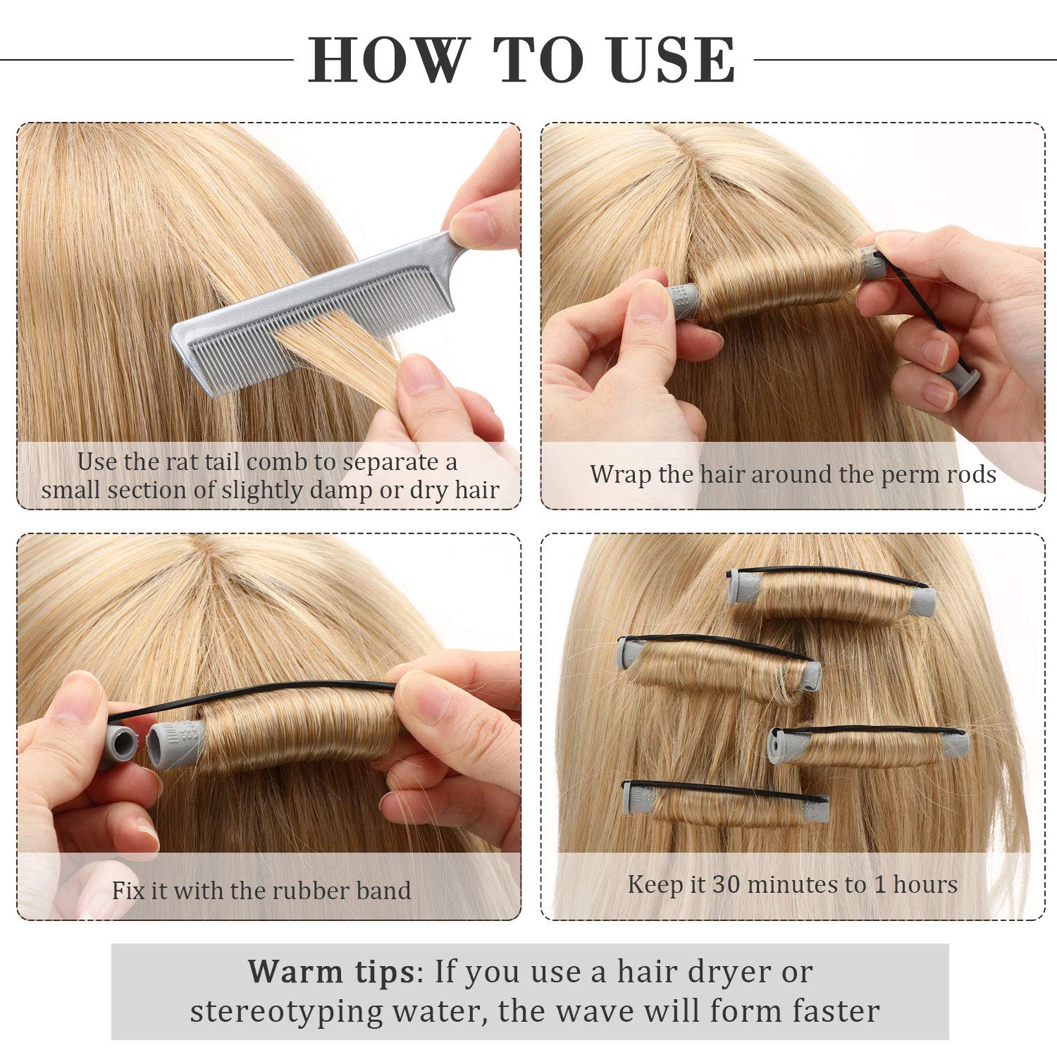 WILLBOND 8-2cm perm rods shown for medium-length to long hair curls.