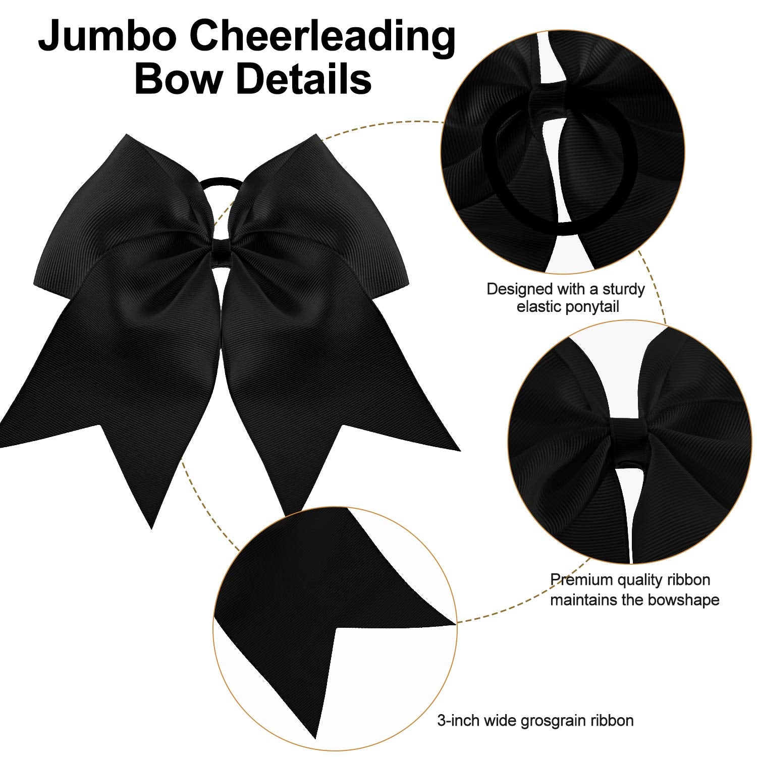 WILLBOND cheer bow ponytail holder in black for secure wear