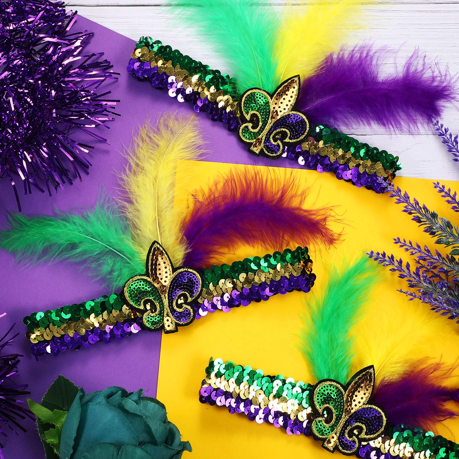 Diadema WILLBOND Mardi Gras con ajuste elástico, cómodo para uso prolongado