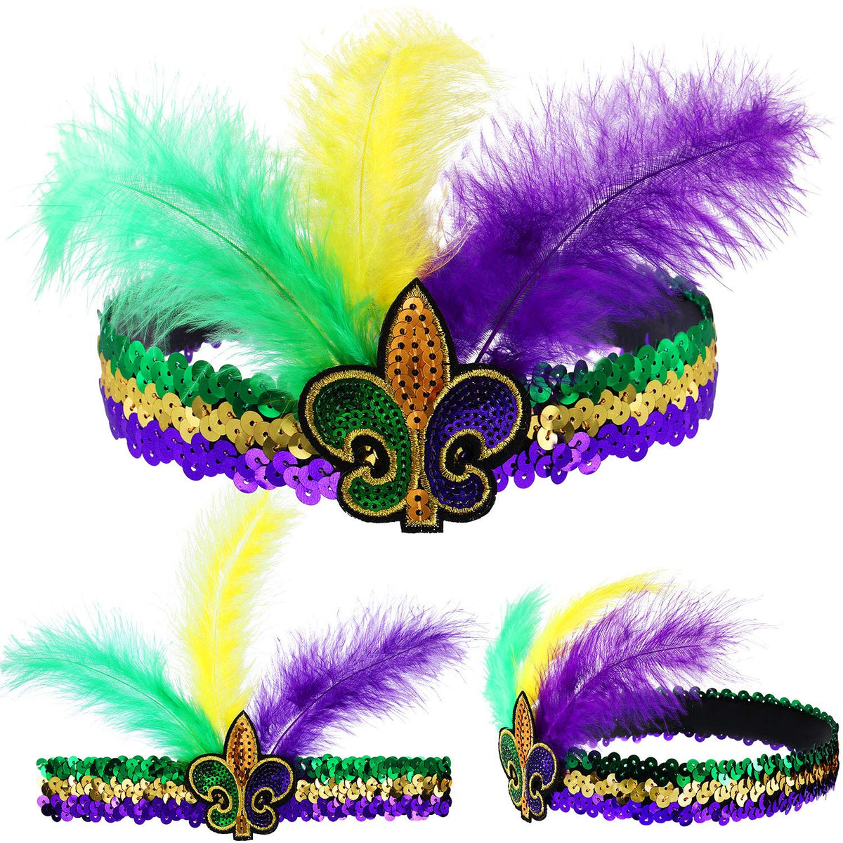 Diadema WILLBOND Mardi Gras con lentejuelas verde, ideal para fiestas vibrantes y desfiles