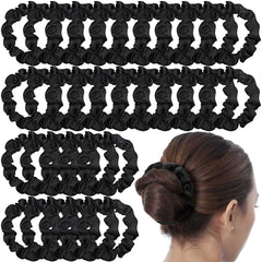 WILLBOND black satin hair scrunchie close-up, gentle on hair for everyday wear.