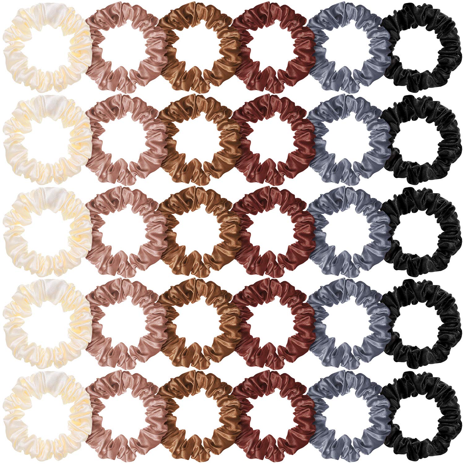 WILLBOND satin silk scrunchies 30-piece pack in milky white, gentle and versatile for daily wear.