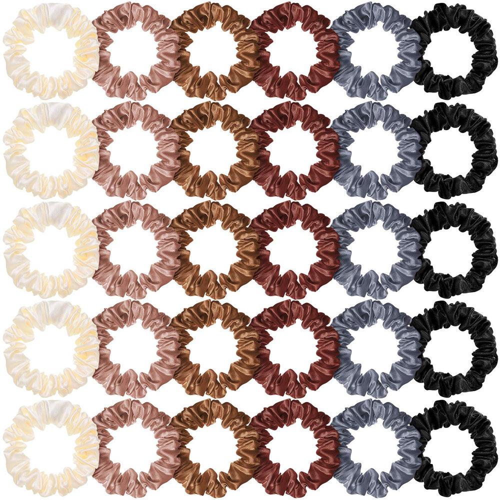 WILLBOND satin silk scrunchies 30-piece pack in milky white, gentle and versatile for daily wear.