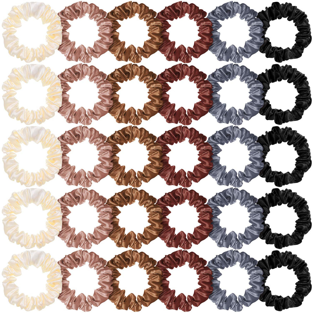 WILLBOND satin silk scrunchies 30-piece pack in milky white, gentle and versatile for daily wear.