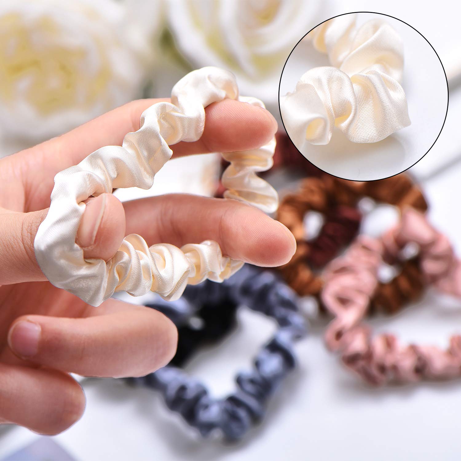 WILLBOND satin silk scrunchies grey color provides soft stretch for secure ponytails.
