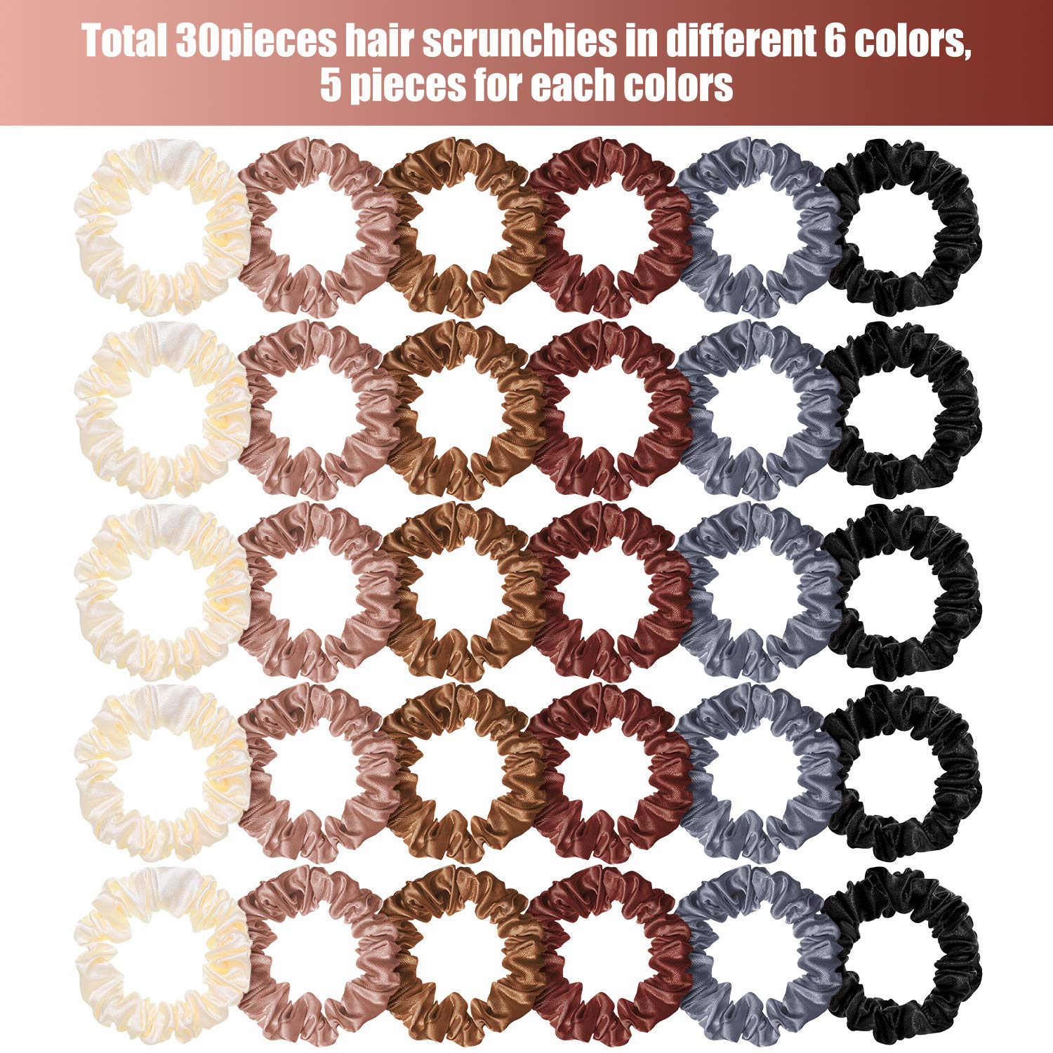 WILLBOND satin silk scrunchies light coffee color blends with various hairstyles and outfits.