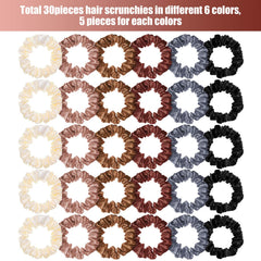 WILLBOND satin silk scrunchies light coffee color blends with various hairstyles and outfits.