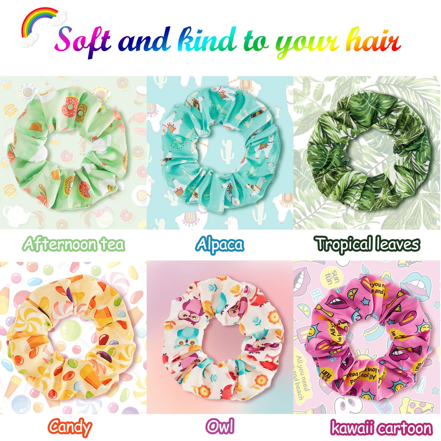 WILLBOND scrunchies ice cream pineapple pattern bright look with secure hold