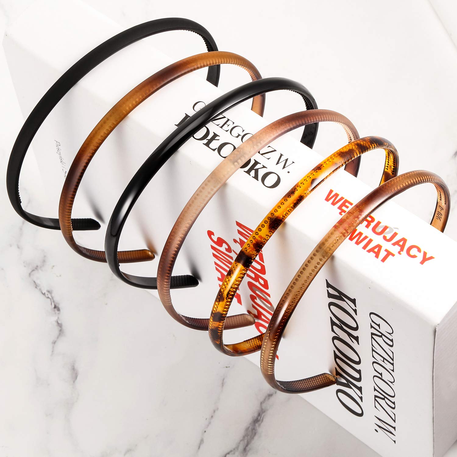 WILLBOND thin plastic headband teeth in deep brown offers non-slip grip.