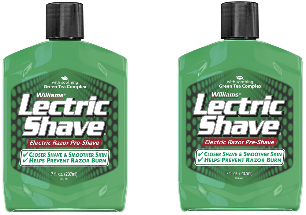 Williams Lectric Shave bottle pour demonstrates easy pre-shave prep for smoother skin.