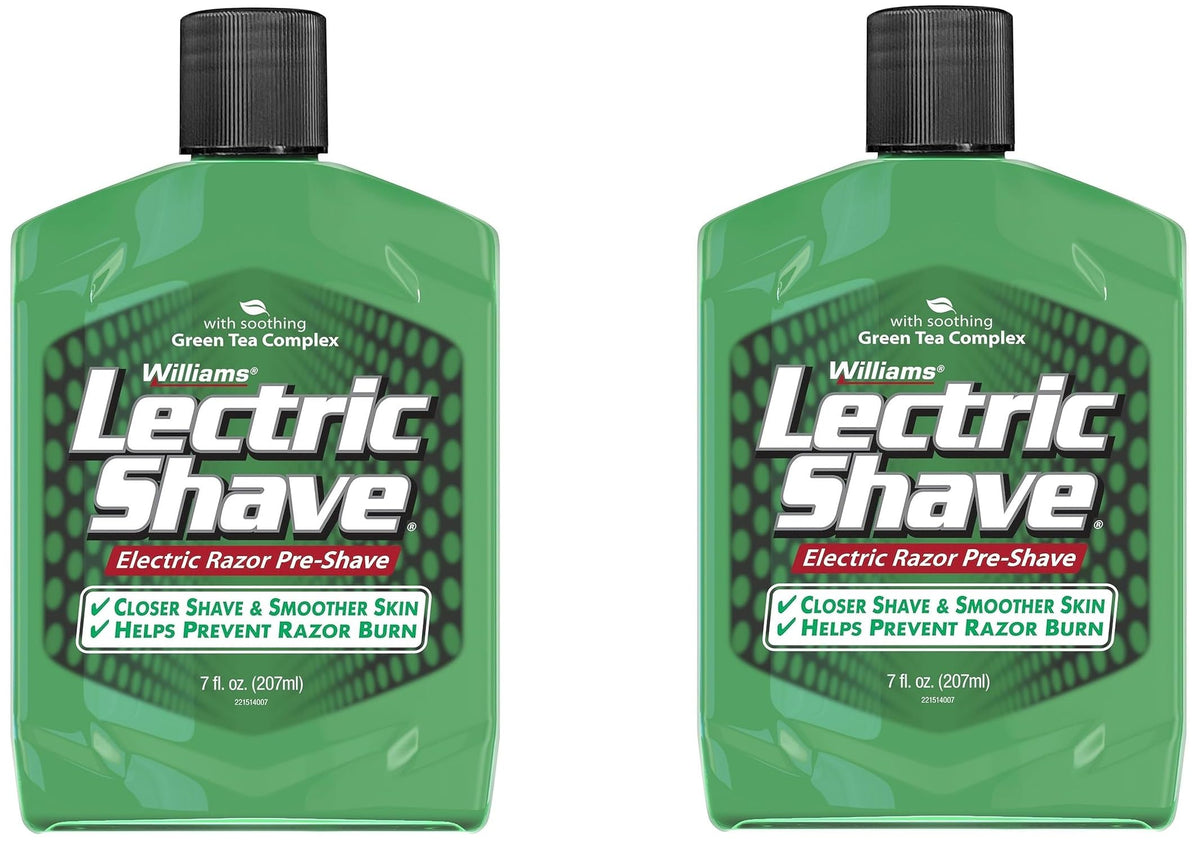 Williams Lectric Shave bottle pour demonstrates easy pre-shave prep for smoother skin.