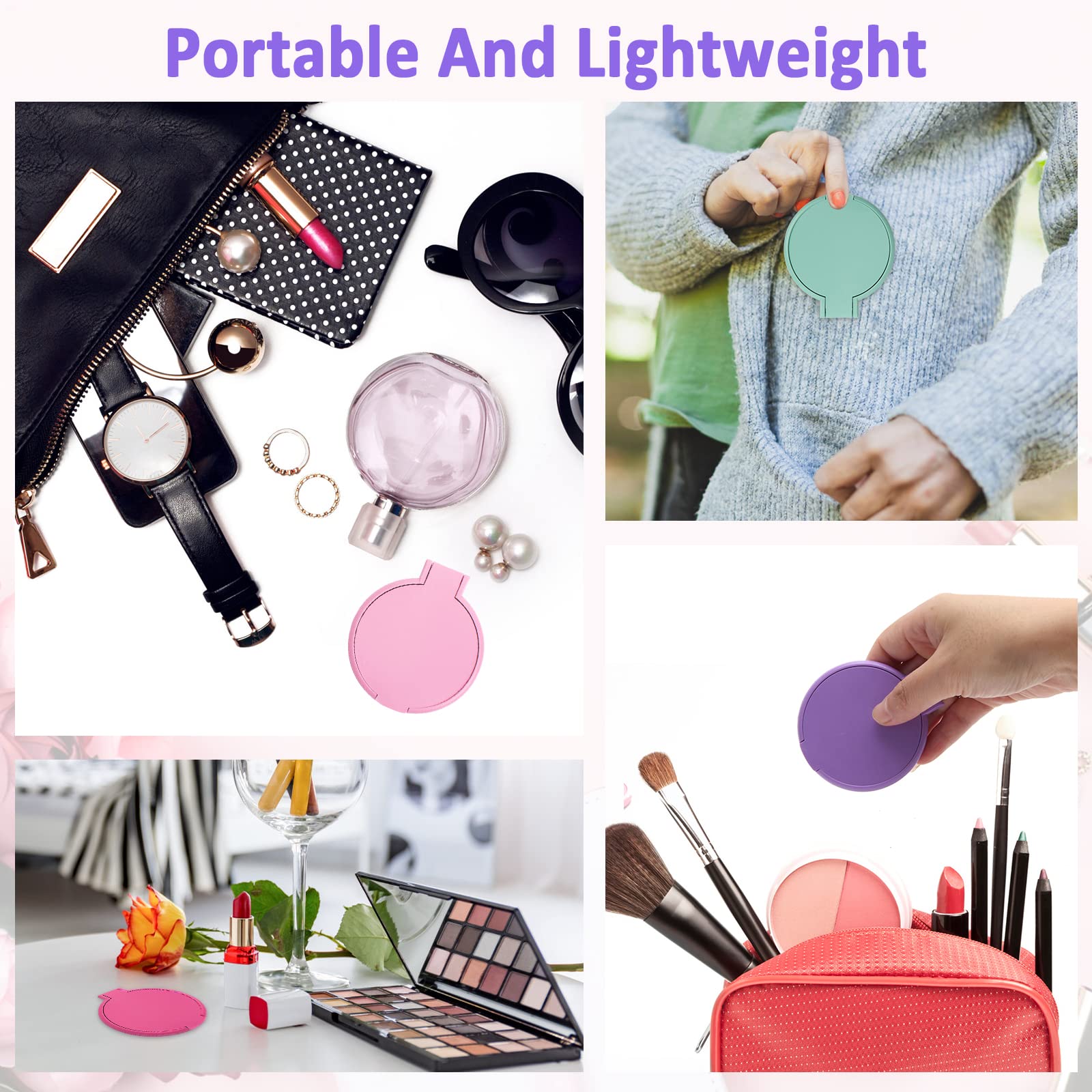 Windspeed white mini folding round mirror for travel and purse use.