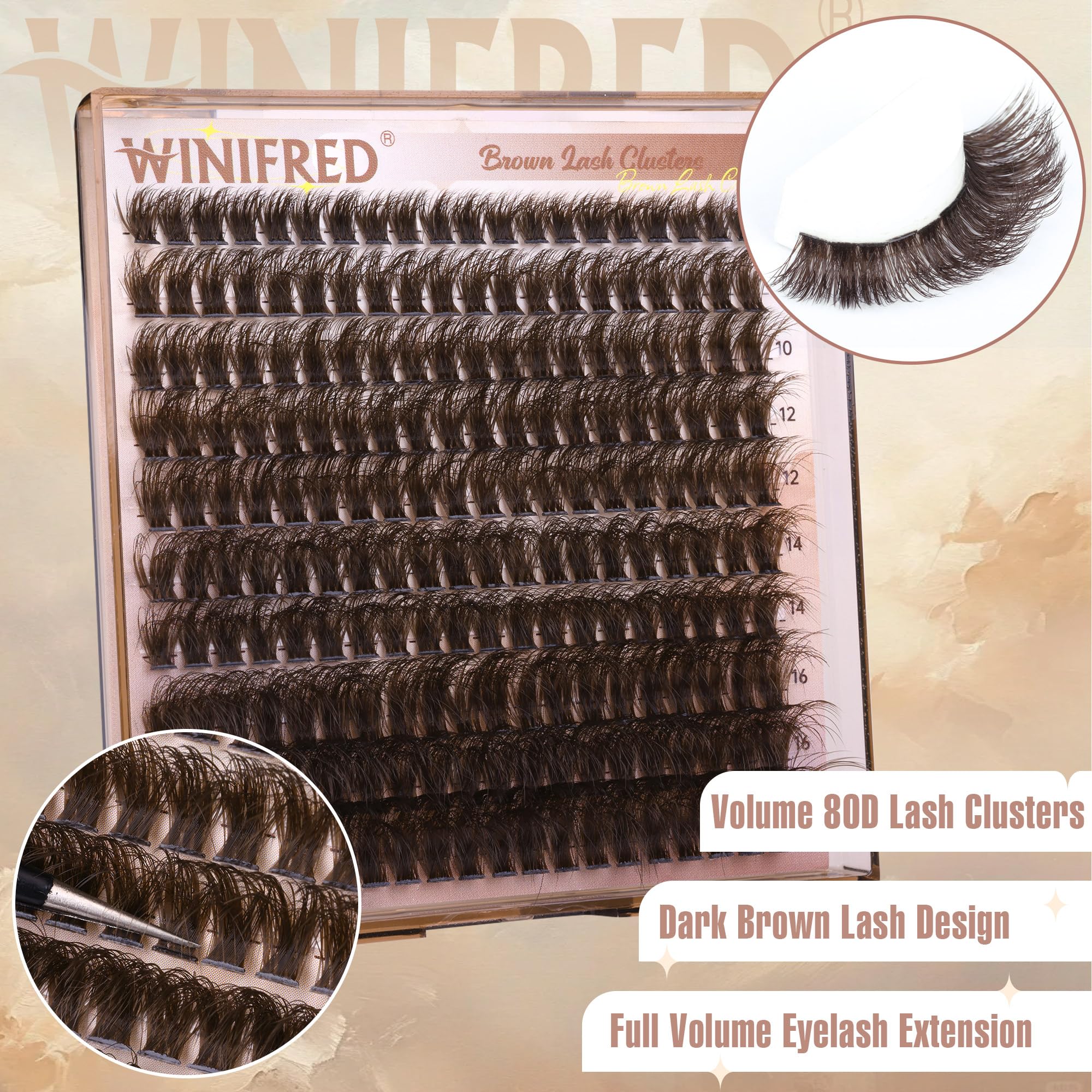 Winifred brown lash clusters 10mm for subtle drama and easy at-home application.
