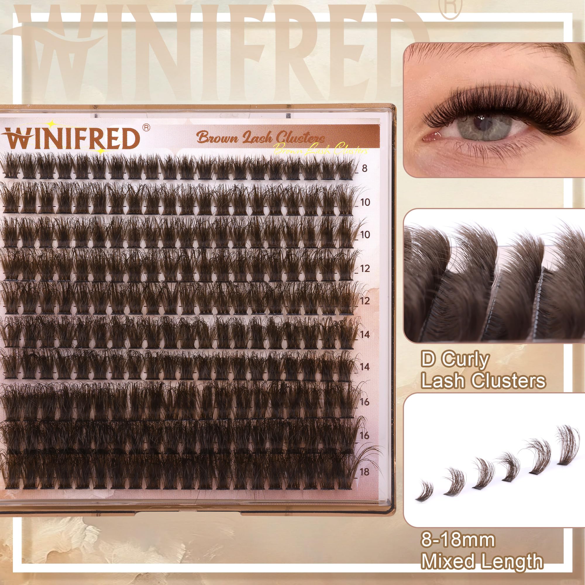 Winifred brown lash clusters 12mm for fuller volume with natural curvature.