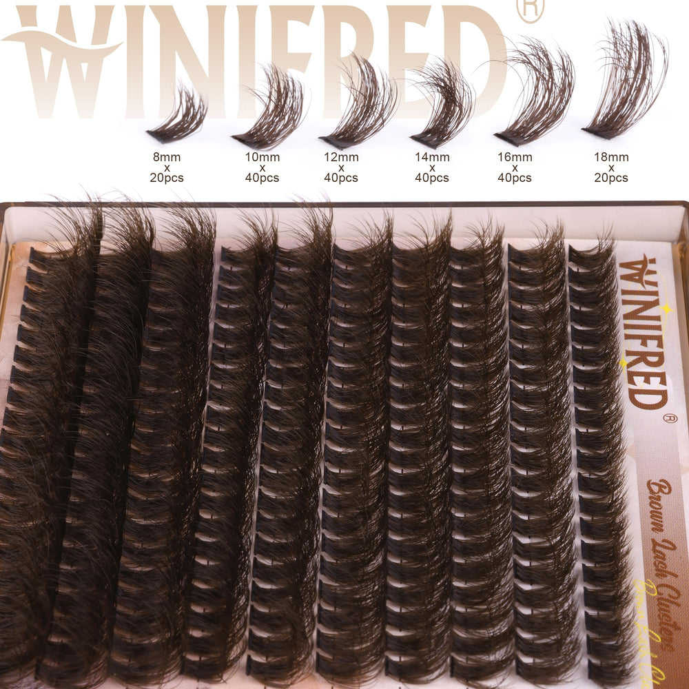 Winifred brown lash clusters 18mm for high-impact volume and wispy finish.