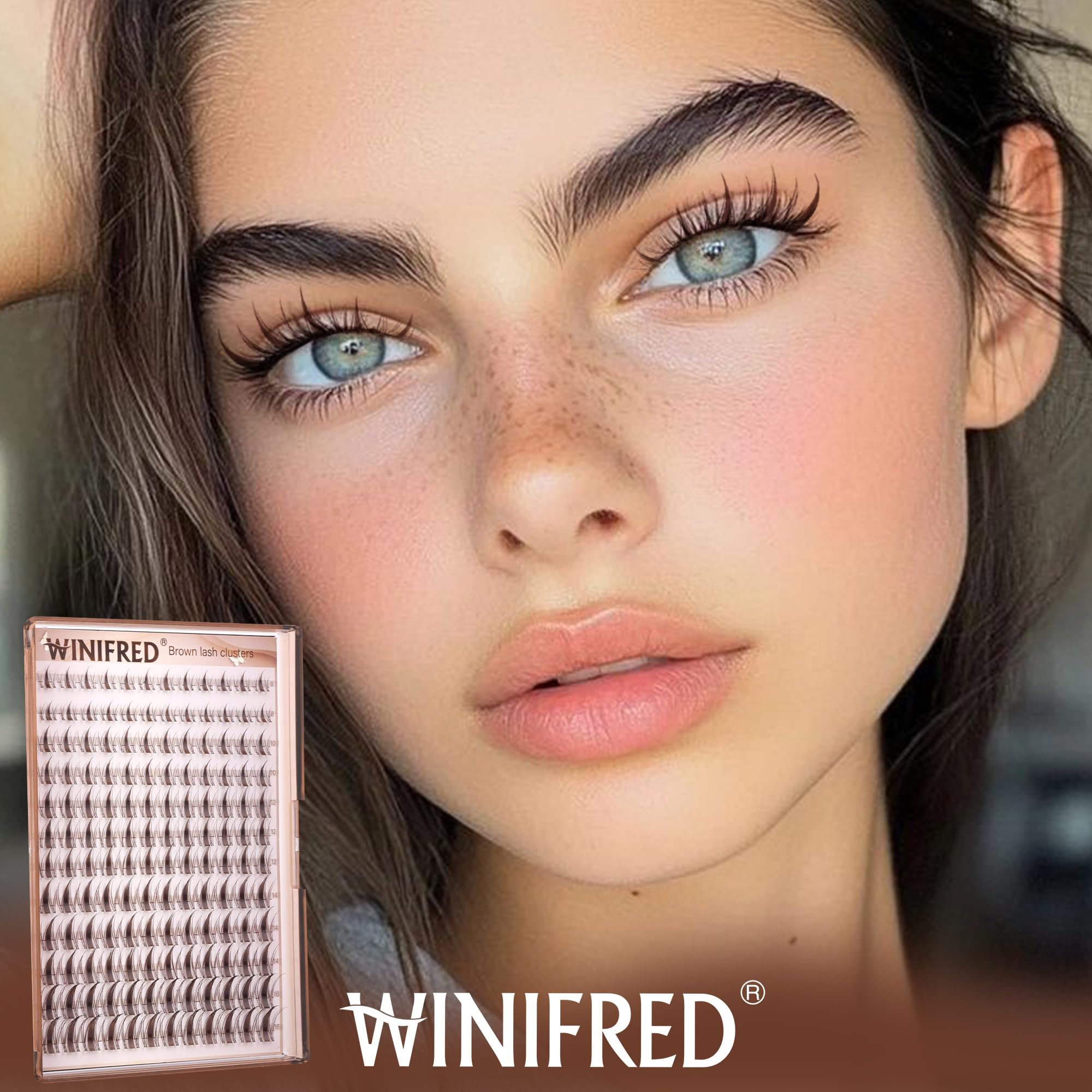 Winifred C-curly brown lashes blending with natural brows