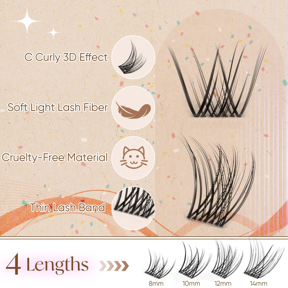 Winifred C-curvature cluster lashes with gentle curve for natural silhouette.