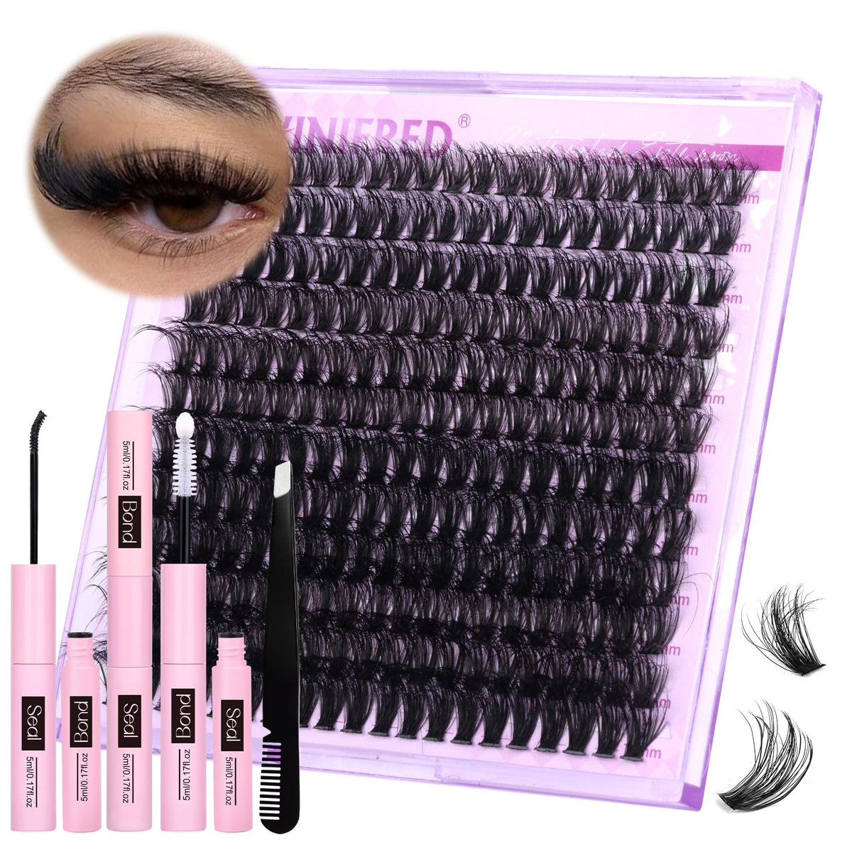 Winifred 240pcs-50D lash clusters for dramatic at-home volume.