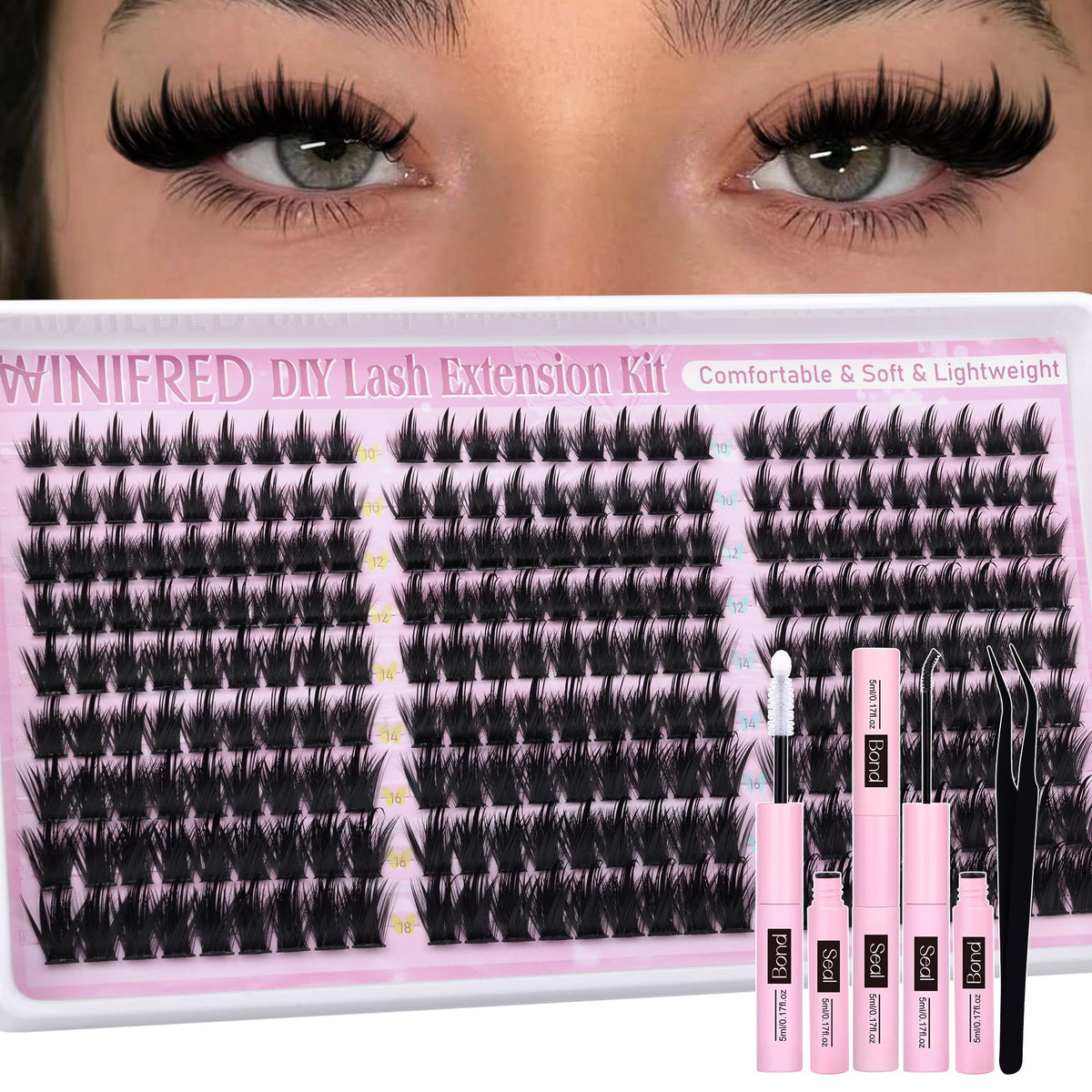 Winifred manga lash clusters kit packaging for easy at-home styling