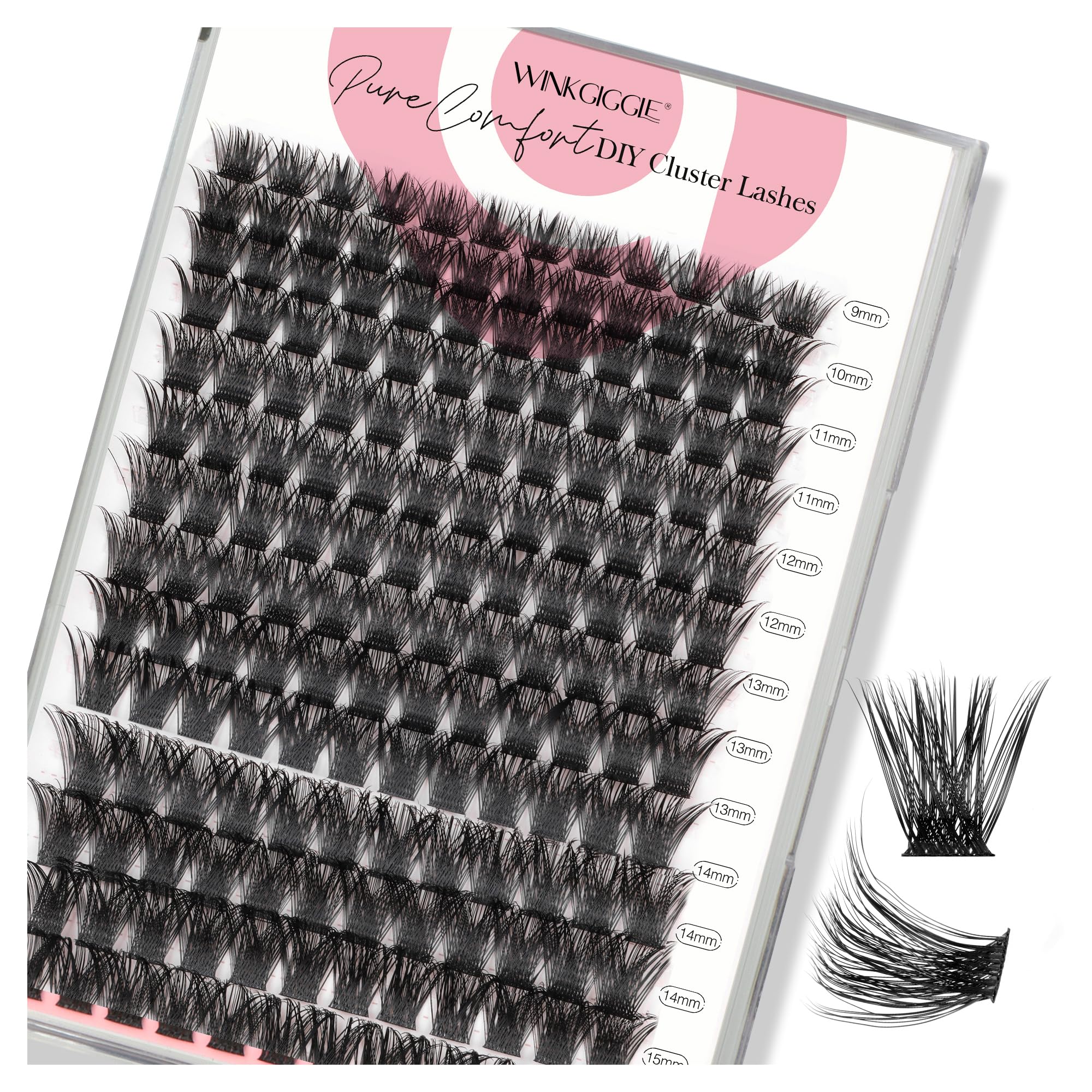 WINKGIGGLE cluster lashes wispy D curl for natural, voluminous look and simple DIY wear.