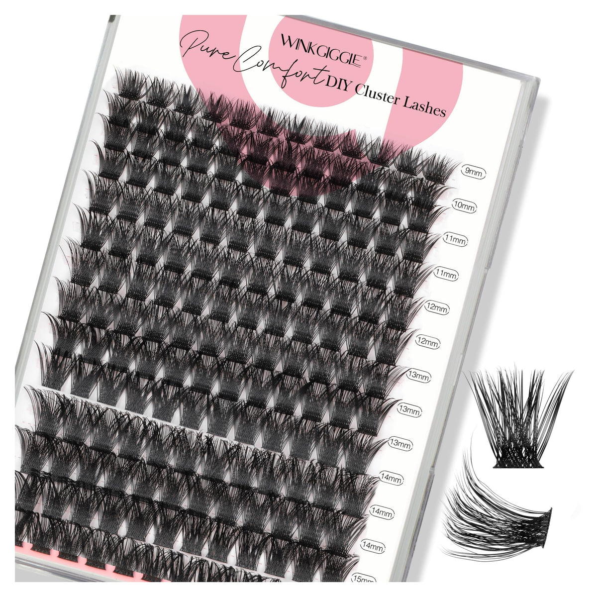 WINKGIGGLE cluster lashes wispy D curl for natural, voluminous look and simple DIY wear.