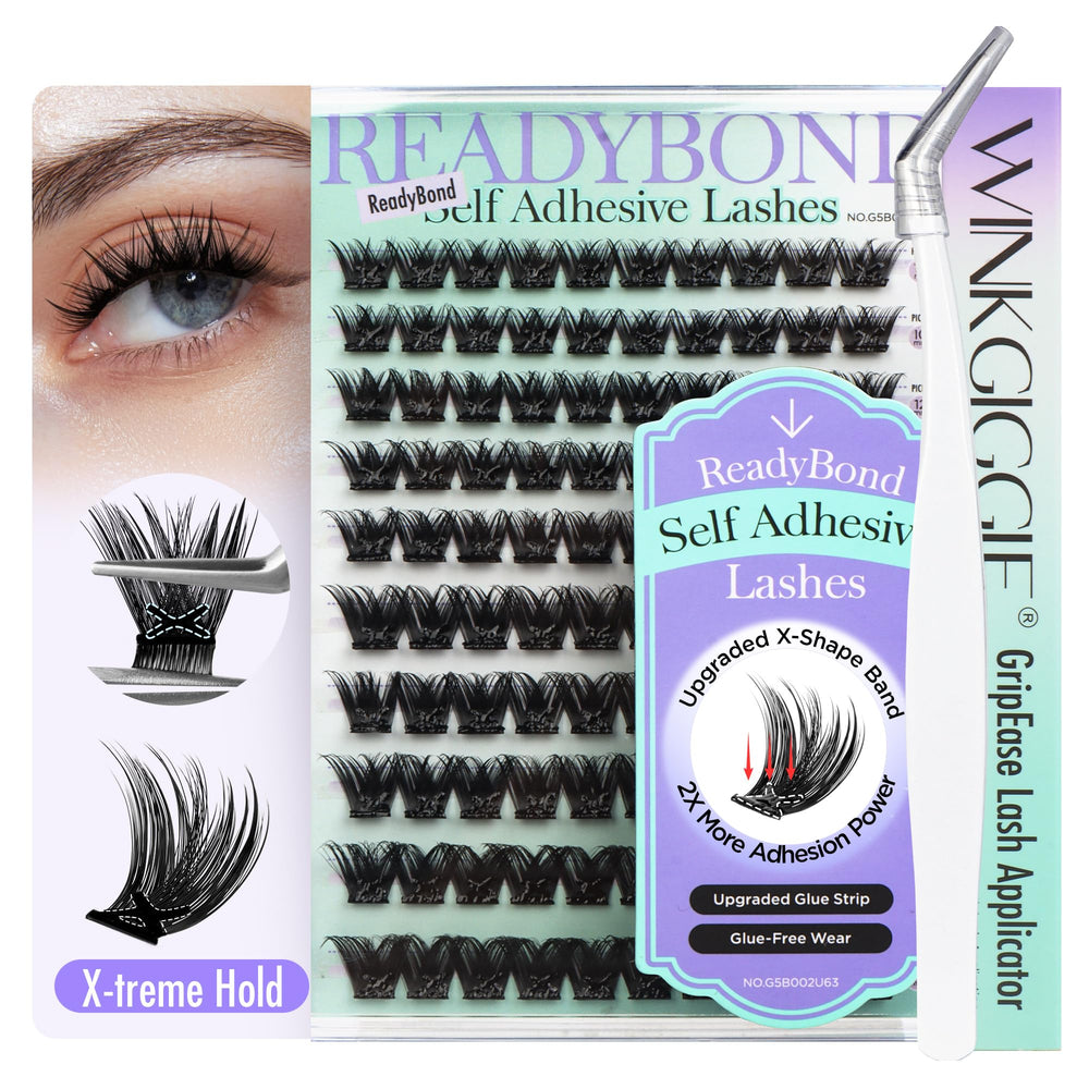 WINKGIGGLE self-adhesive lashes clusters close-up for quick, glue-free wear.
