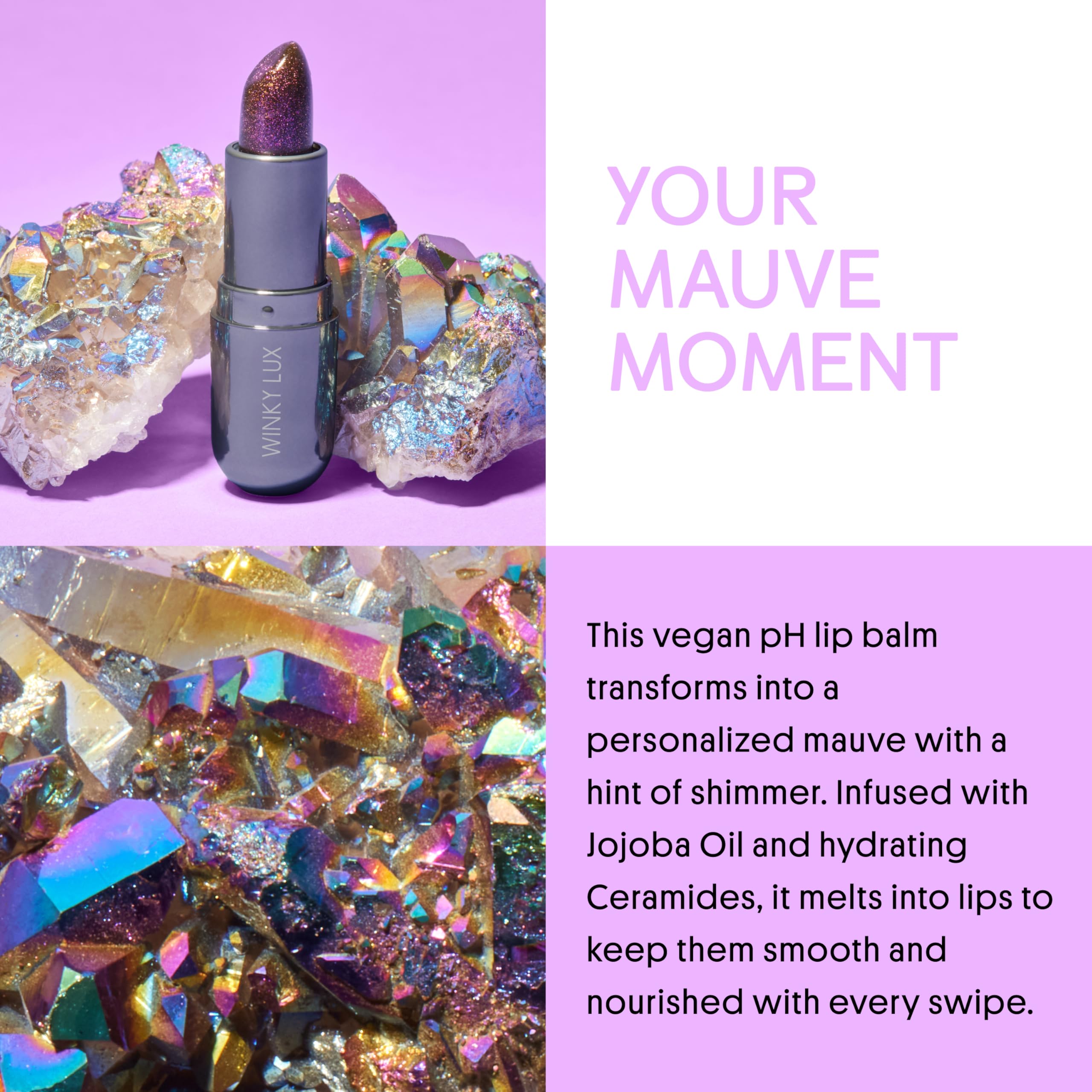 Winky Lux Aurora Glimmer Balm demonstrates pH-activated mauve tint