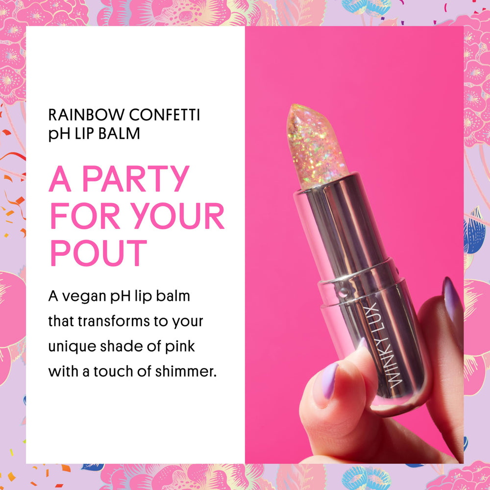 Aplicación suave del bálsamo Winky Lux Confetti para labios hidratados.