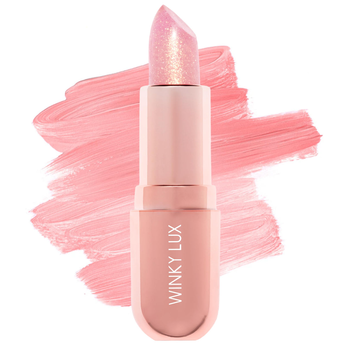 Bálsamo Glimmer Rosa de Winky Lux en aplicación suave para labios hidratados