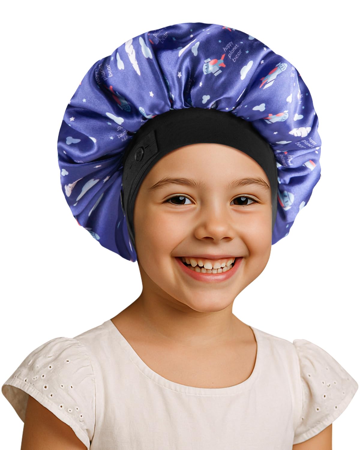 Gorro de satén WINSTECK para niños, cohete azul, protege el cabello durante el sueño