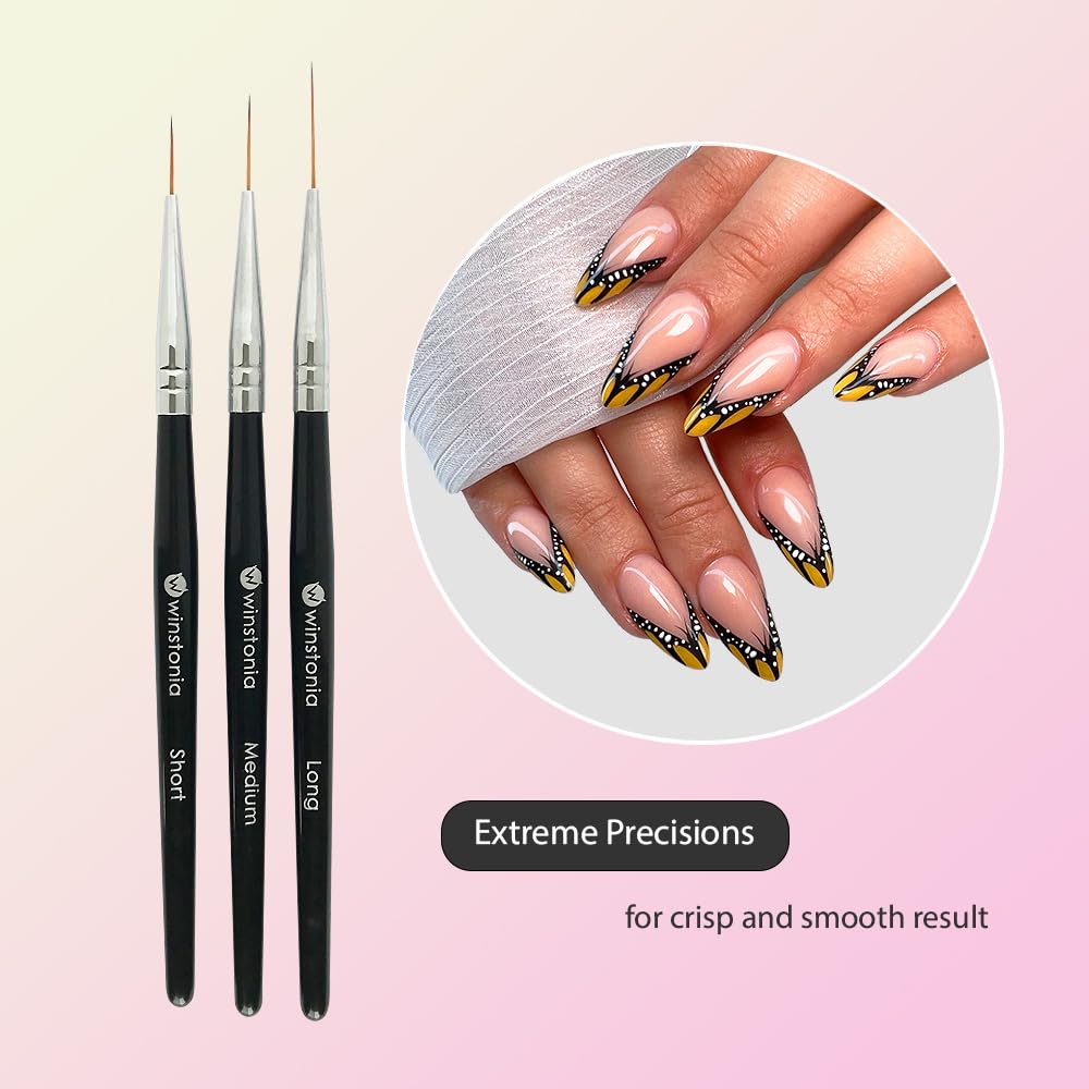 Winstonia striping brush long tip for bold vertical and diagonal nail stripes