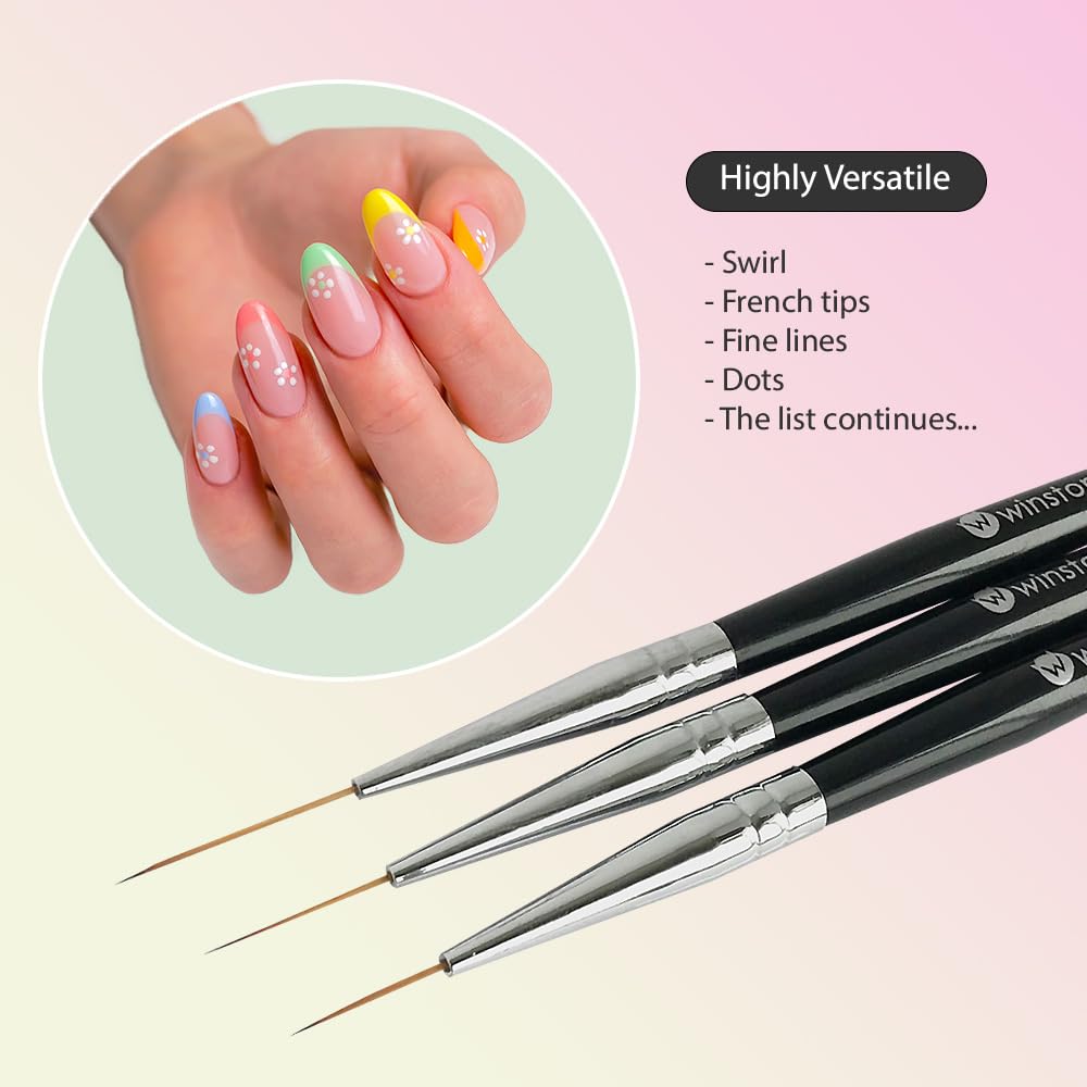 Winstonia striping brush medium tip enables balanced stripes and details on nails