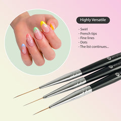 Winstonia striping brush medium tip enables balanced stripes and details on nails