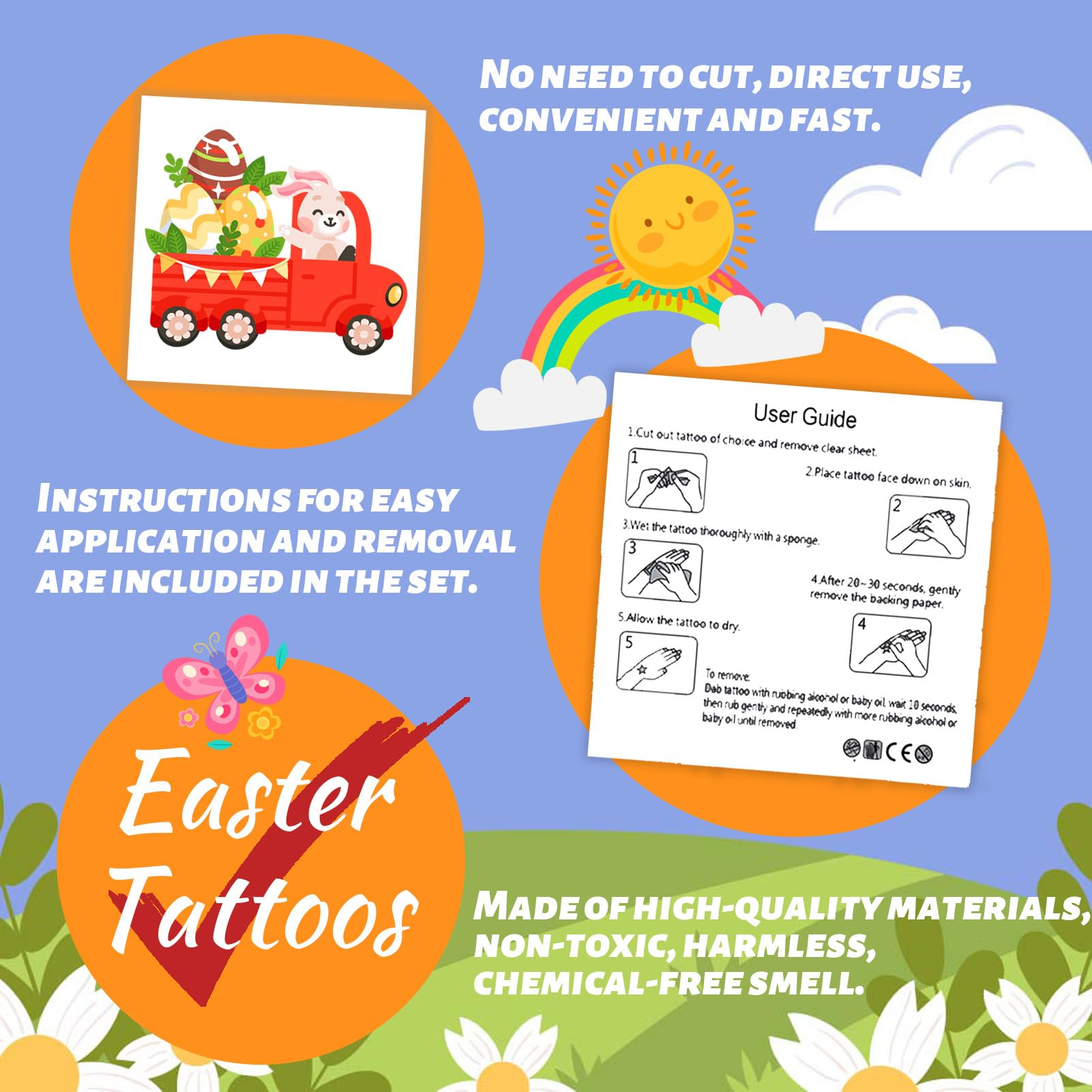 Winthrop easy-remove Easter tattoos simplify cleanup after celebrations.