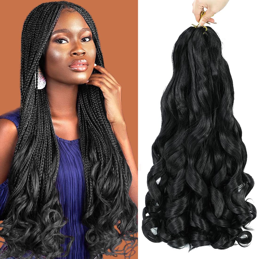 WIPPORYA French curly braiding hair 24 inch pack close-up for natural-looking braids