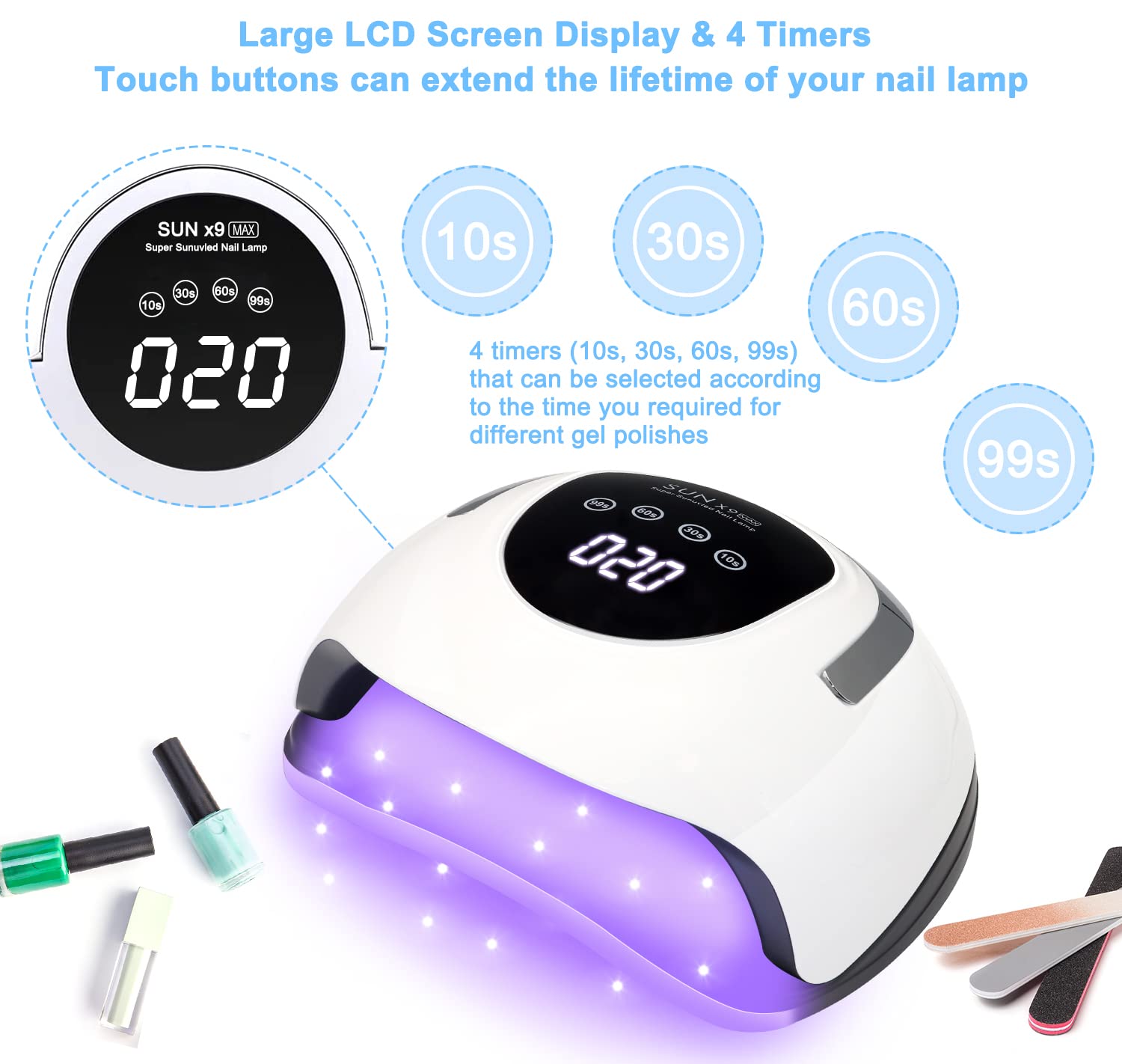 Painless curing mode on Wisdompark lamp protects tender skin.