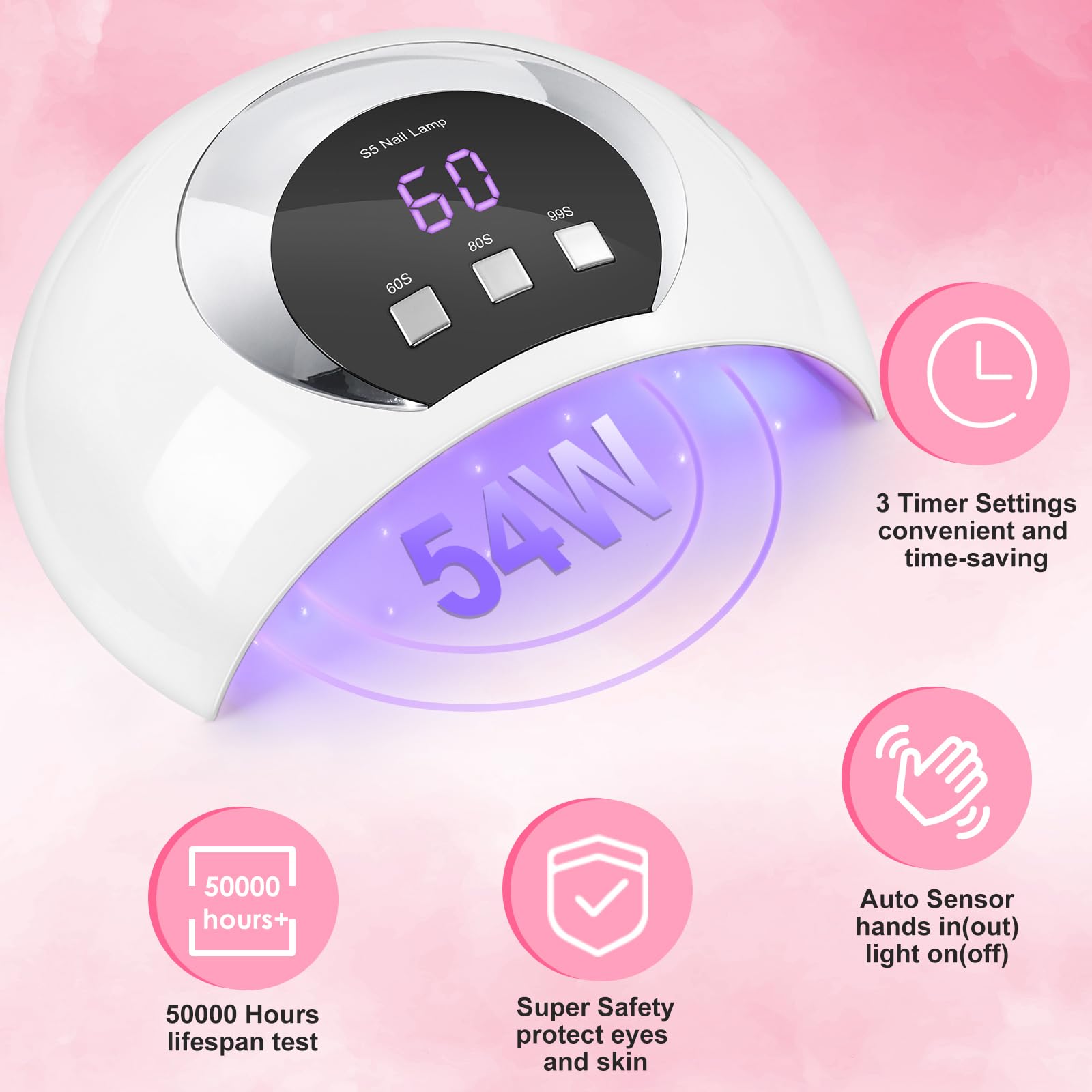 Wisdompark UV LED Nail Lamp timer display shows 60, 80, and 99 seconds.