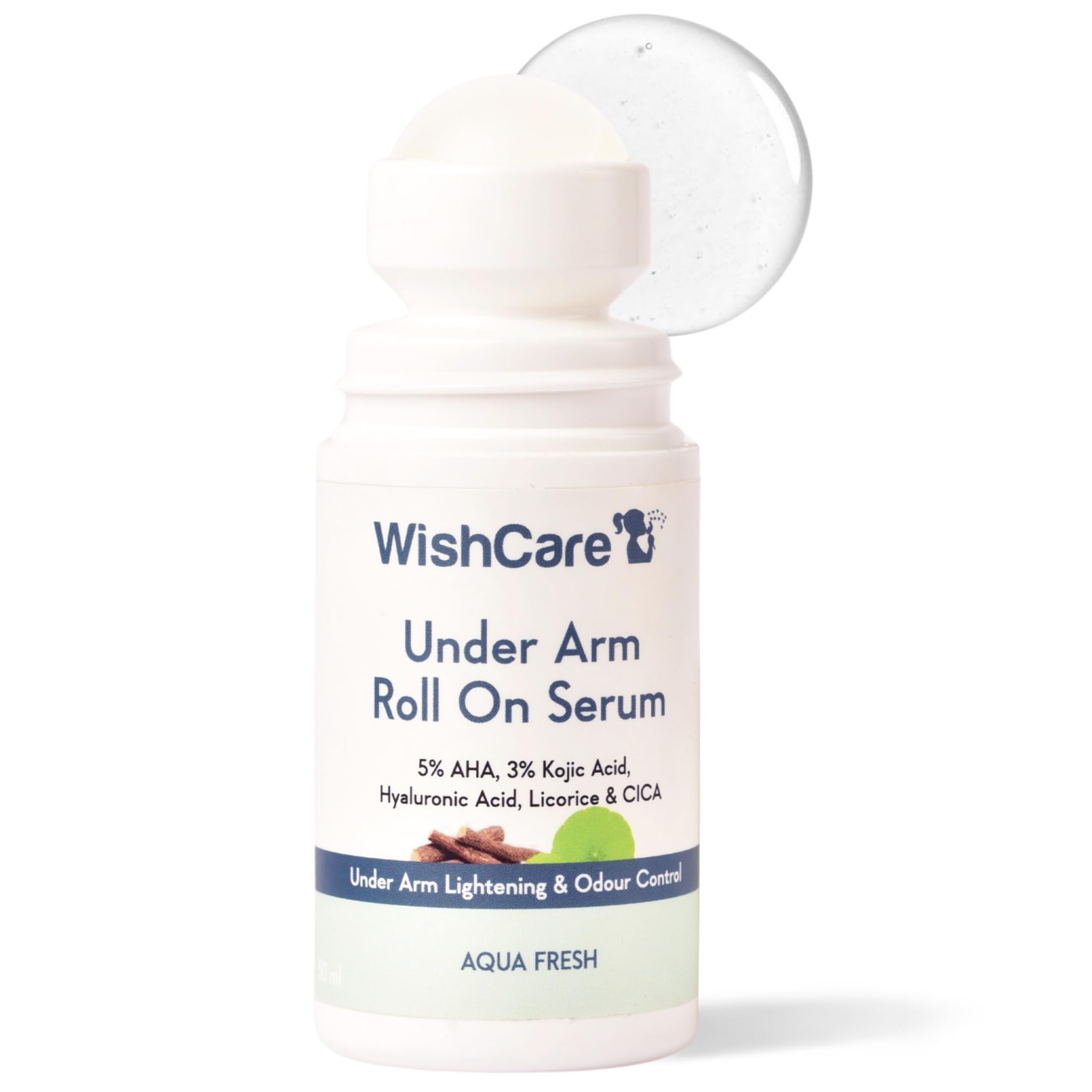 WishCare desodorante rodillo, botella elegante y aroma fresco para uso diario.