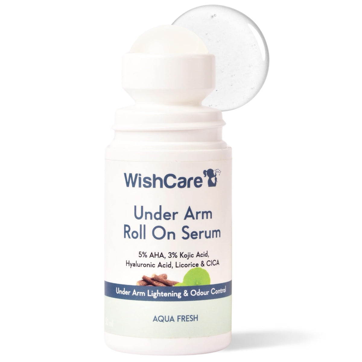 WishCare desodorante rodillo, botella elegante y aroma fresco para uso diario.
