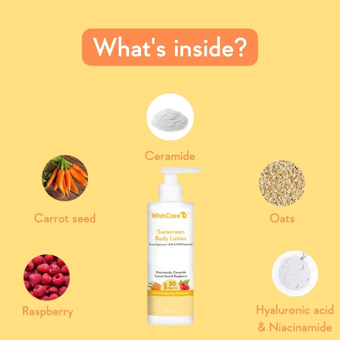 Niacinamide carrot seed raspberry blend in WishCare lotion for even tone.
