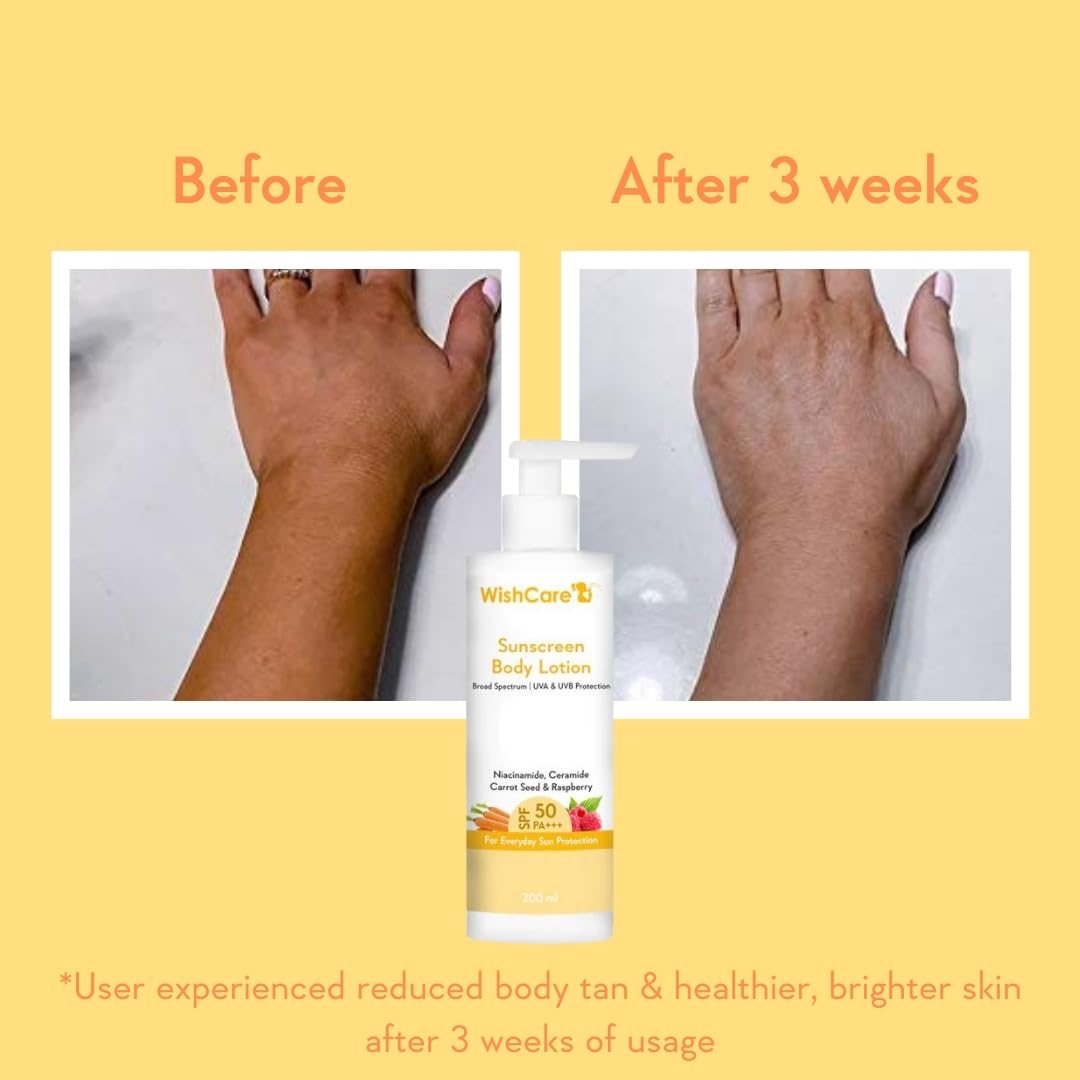 Silky-smooth application moment of WishCare sunscreen body lotion on skin.