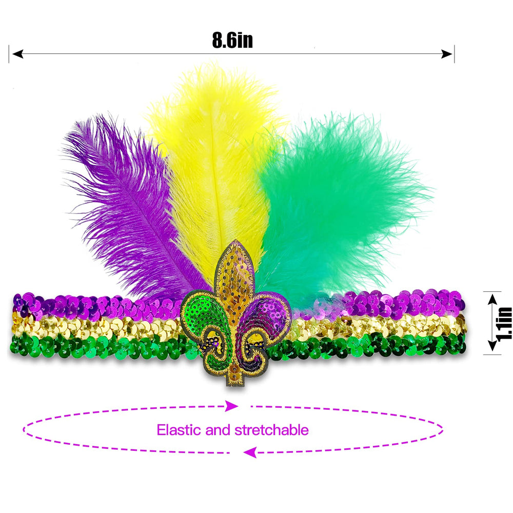 Wittocs three-color feather and sequin headband for Mardi Gras celebrations.