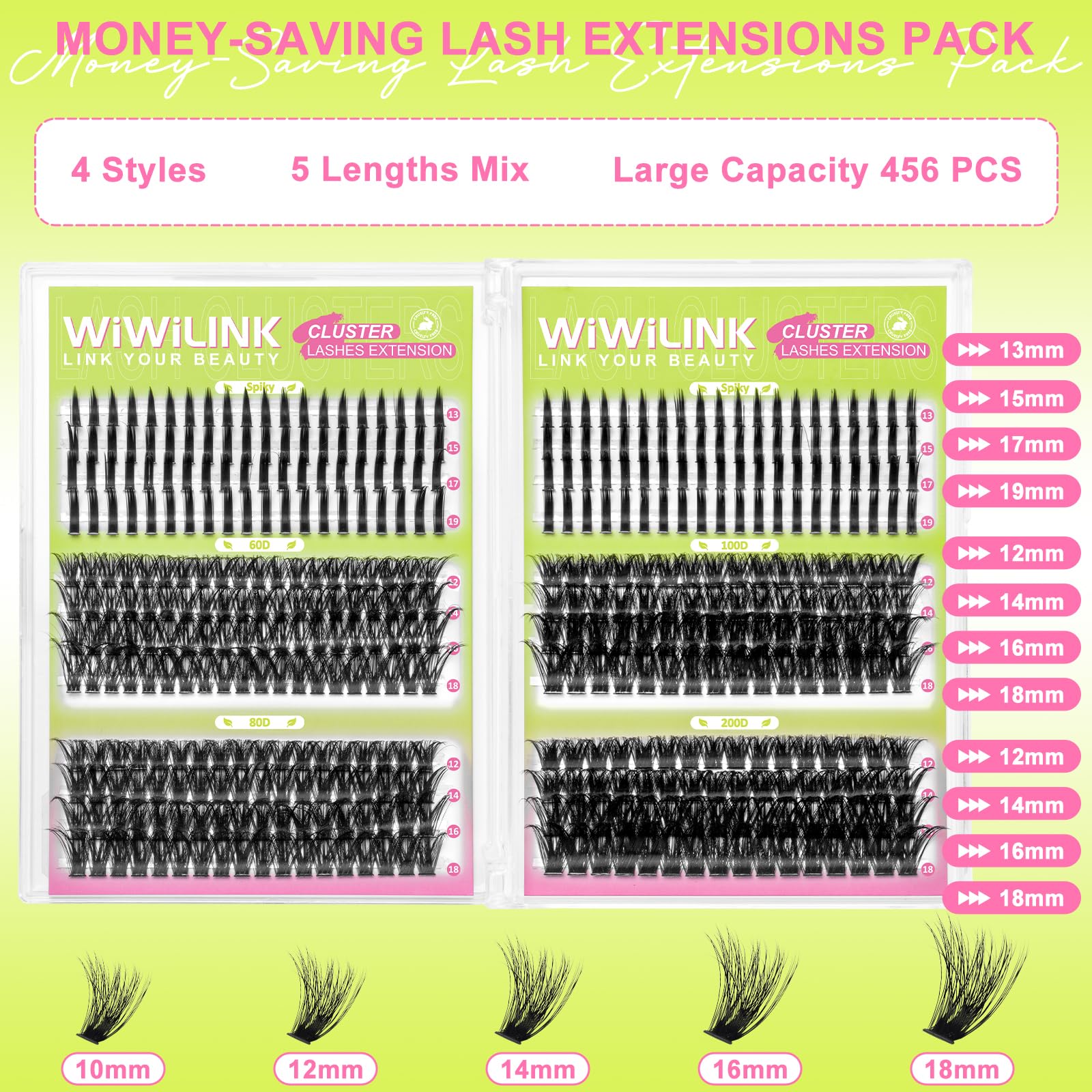 WiWiLINK 12-18mm lash clusters in D curl arrangement.