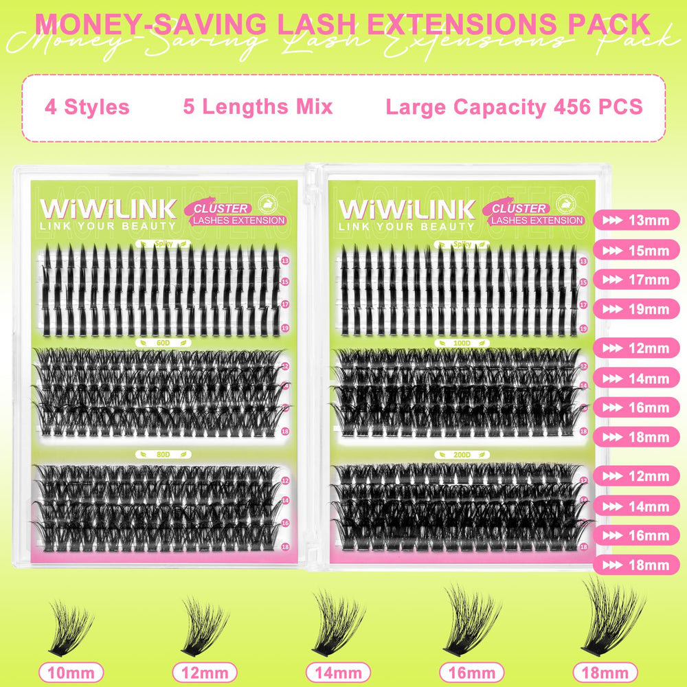 WiWiLINK 12-18mm lash clusters in D curl arrangement.